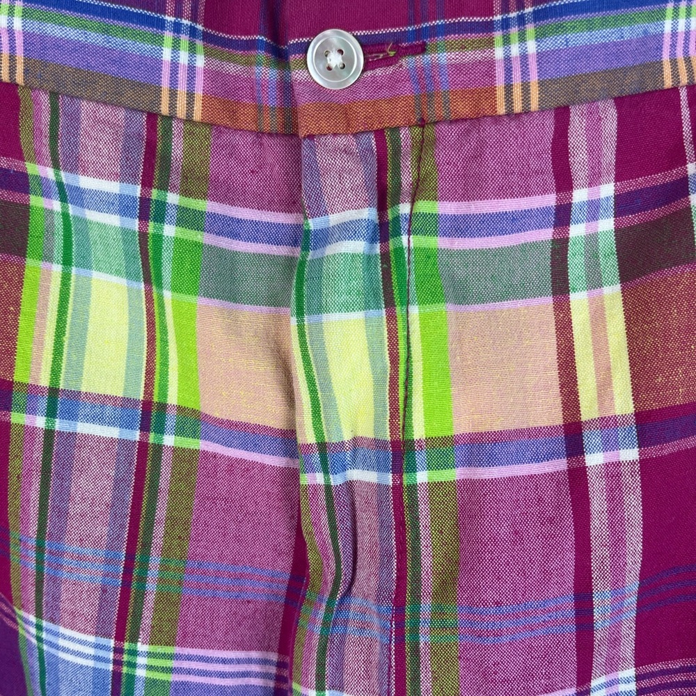 Polo Ralph Lauren Cotton/Linen Blend Indian Madras Flat Front Shorts Size 42 T - Picture 2 of 9
